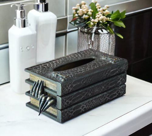 HelenRomanenko Wooden napkin holder for table Gothic Home decor Black Unique Dark Tissue box