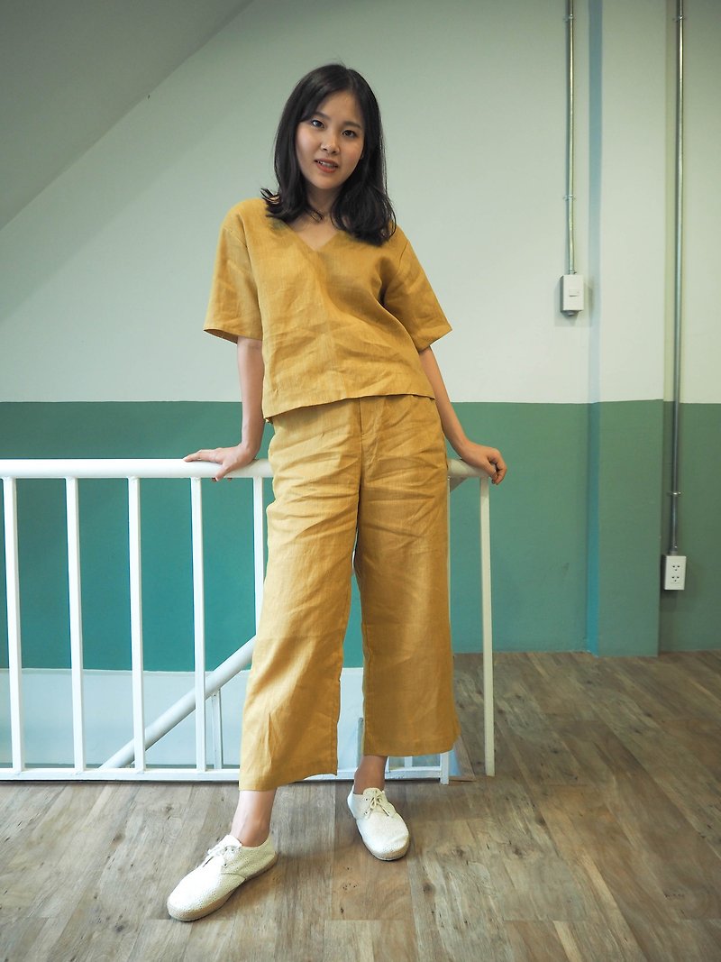 Linen clothing - T 恤 - 棉．麻 黃色