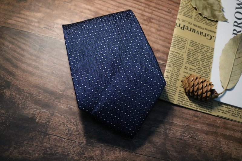 藍色重磅桑蠶絲波點領帶雅痞百搭紳士necktie - 領帶/領帶夾 - 絲．絹 藍色