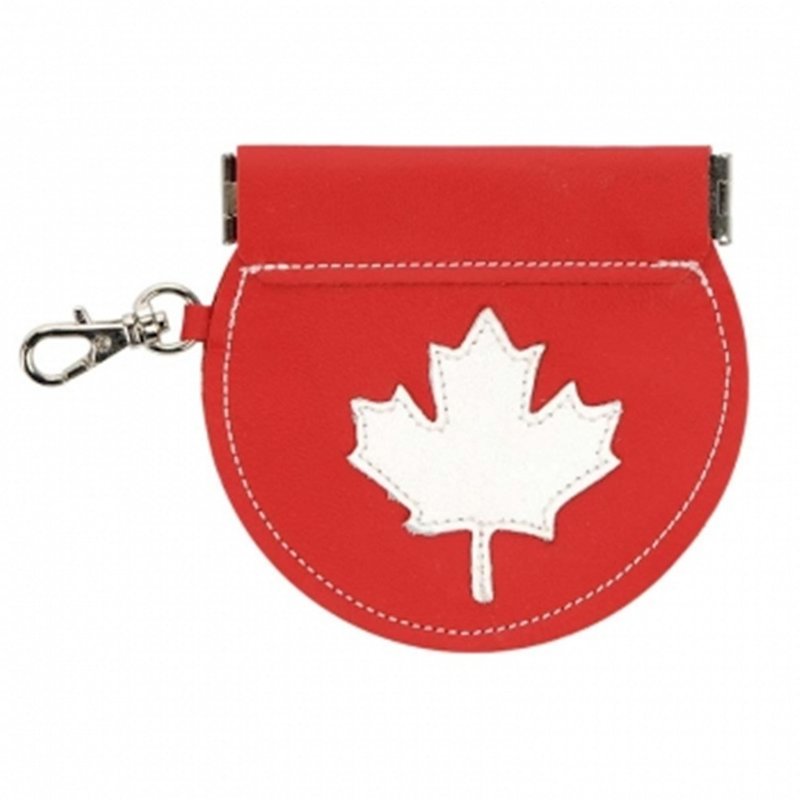 Handmade leather leather coin purse with key ring maple leaf - Coin Purses - Genuine Leather 