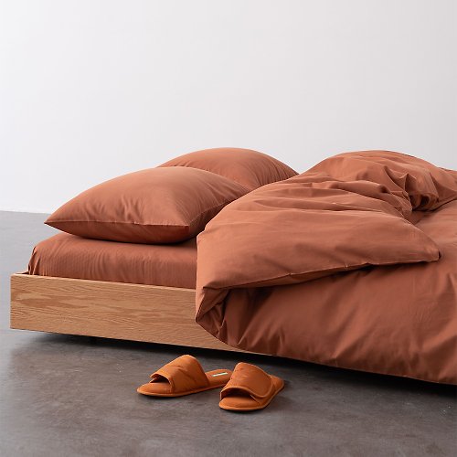 LEIWAI 類外 栗子棕60支柔軟親膚純棉床包床單枕頭套被套雙人床四件套