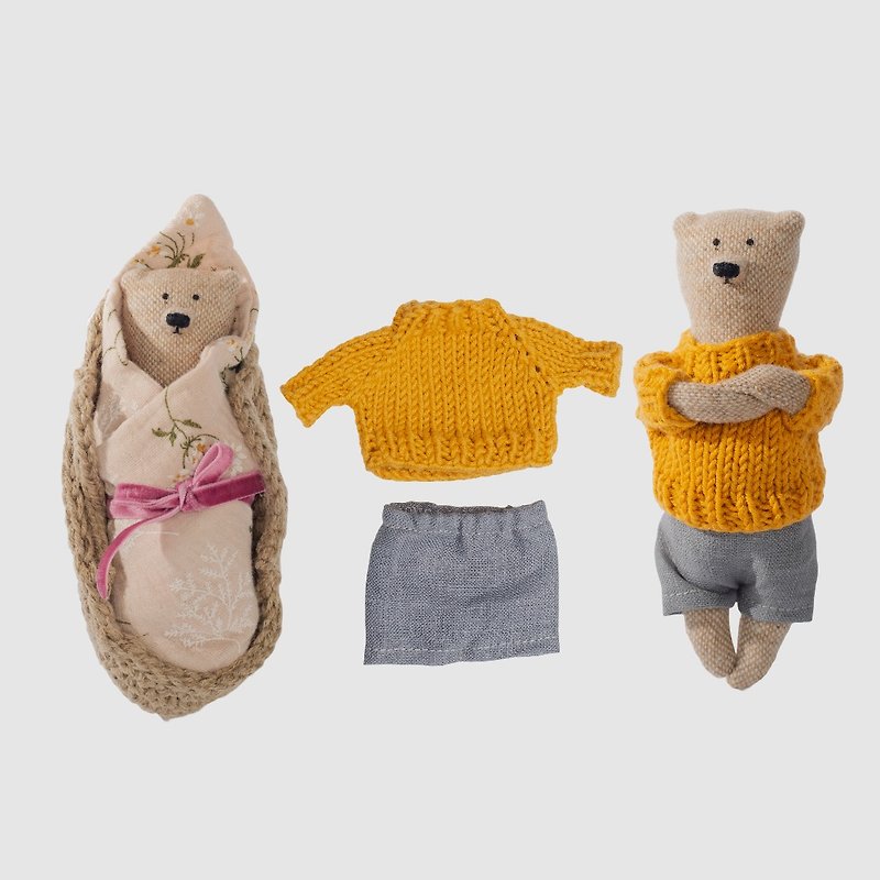 pk  baby- bear in a craddle - Stuffed Dolls & Figurines - Cotton & Hemp White