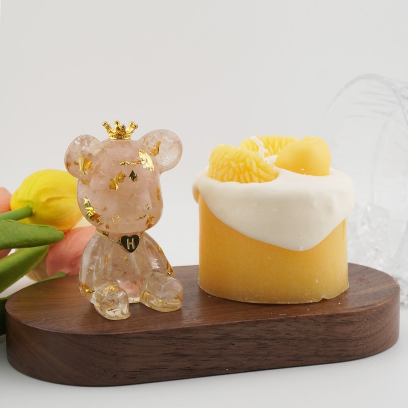 【Hourrae荷萊】 橘子蛋糕 招財好運晶熊組 客製愛心字母 - 擺飾/家飾品 - 水晶 多色