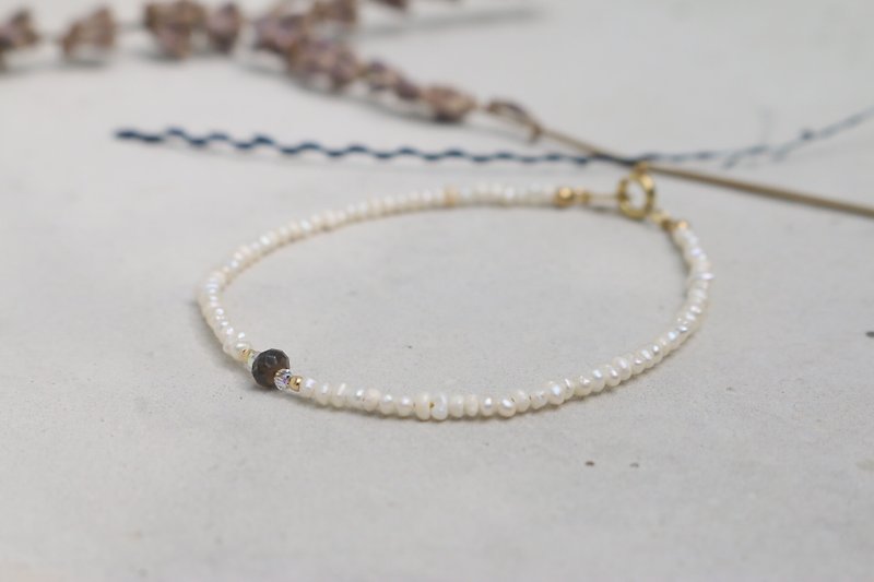 <☞ HAND IN HAND ☜> smoky quartz - little blush pearl bracelet (0621) - Bracelets - Gemstone Black