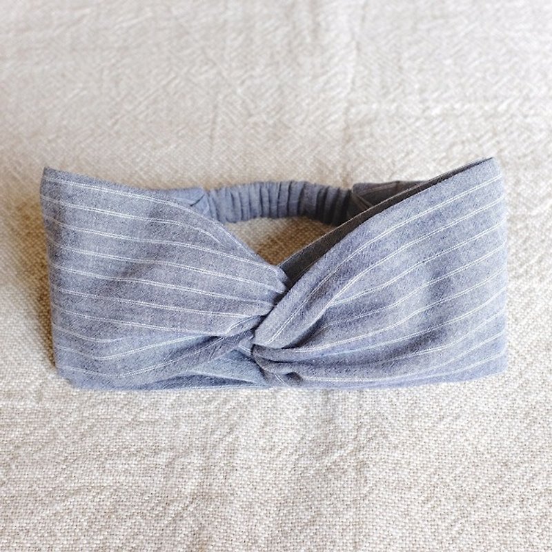 Natural wind wide ribbon. blue stripes - Hair Accessories - Cotton & Hemp Blue
