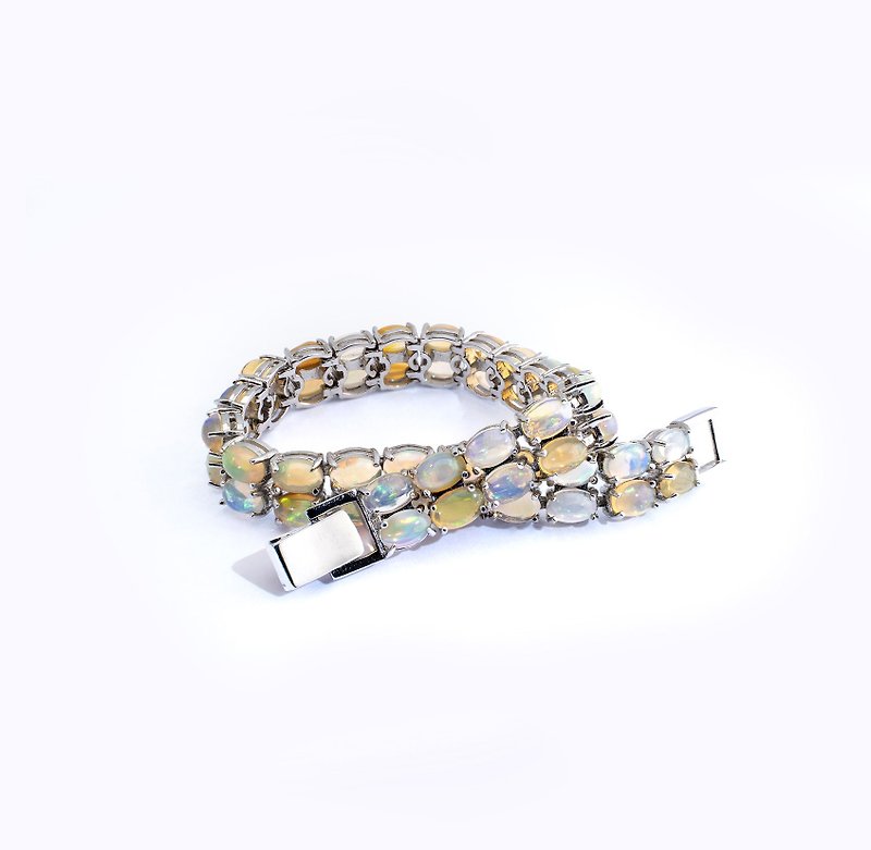 AND Opal Multicolor Oval 4*6mm Bracelet Classic Series Legion Natural Gemstone - สร้อยข้อมือ - เงิน หลากหลายสี