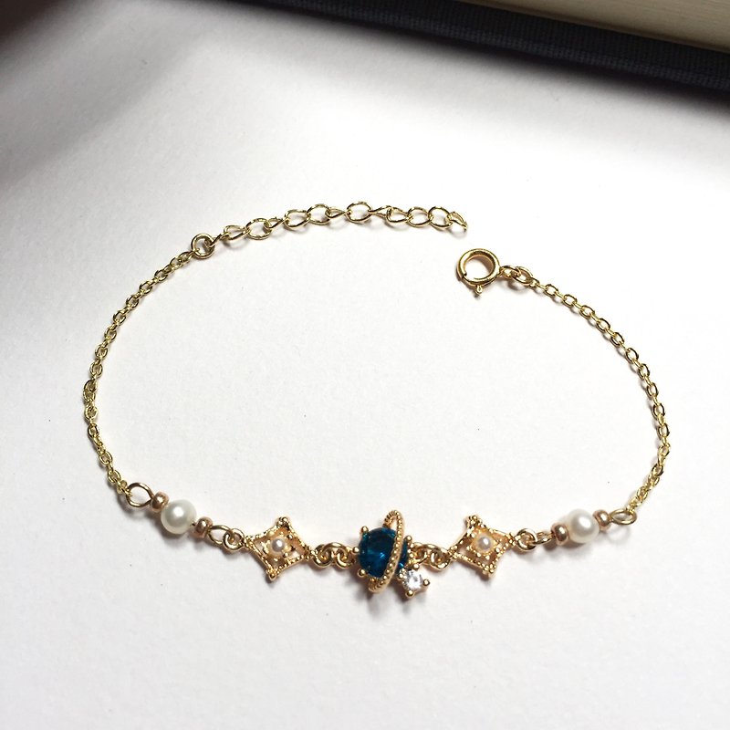 14K Gold Blue Planet Pearl Bracelet Bracelet Clavicle Chain Necklace 14KGF - Bracelets - Gemstone Blue