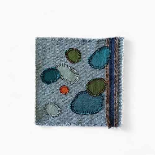 OUMsk Upcycled denim/silk boro patch – visible mending.