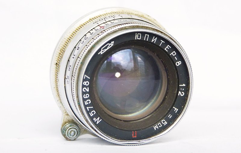Jupiter-8 2/50 red P silver lens for rangefinder camera M39 LSM mount USSR KMZ - Cameras - Other Materials Silver