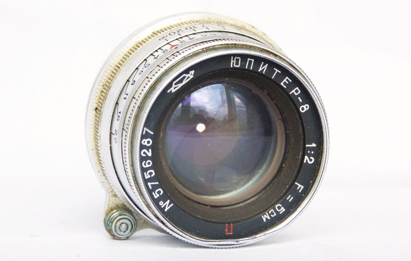 Jupiter-8 2/50 red P silver lens for rangefinder camera M39 LSM mount USSR KMZ - Cameras - Other Materials Silver