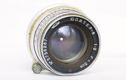 Russian photo Jupiter-8 2/50 red P silver lens for rangefinder camera M39 LSM mount USSR KMZ