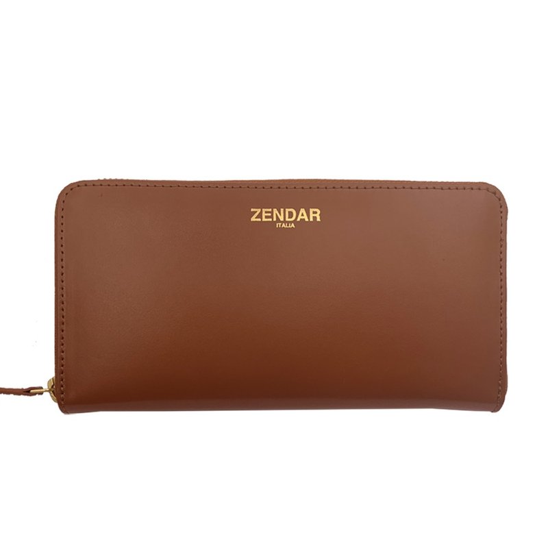 ZENDAR 限量1折 頂級小牛皮金標拉鍊長夾 全新專櫃展示品 - 錢包/皮夾/長短夾 - 真皮 咖啡色