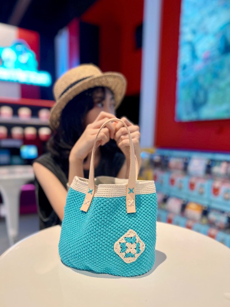 Ocean wave cotton woven handbag/handbag/tote bag - กระเป๋าถือ - ผ้าฝ้าย/ผ้าลินิน 