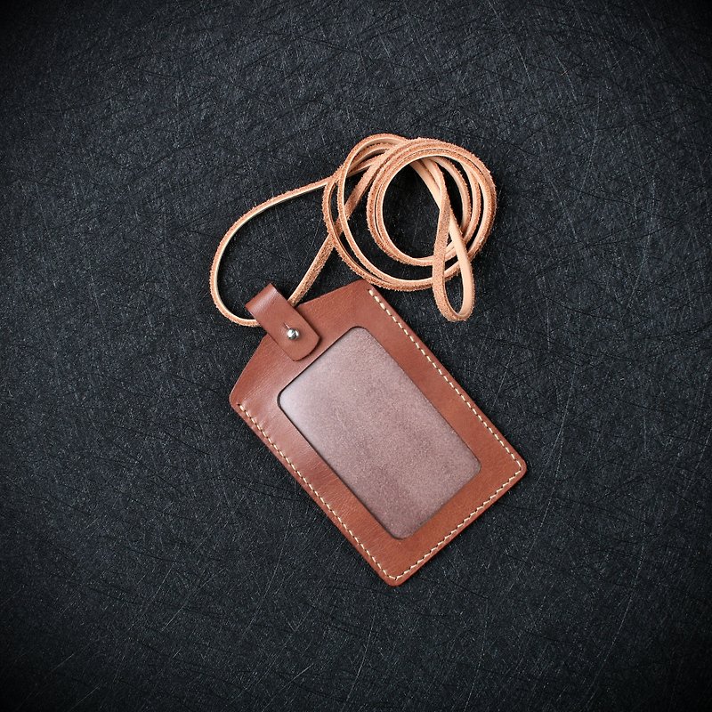 Manual ID card holder, identification card, ID holder, MRT card holder (free print) - ID & Badge Holders - Genuine Leather 