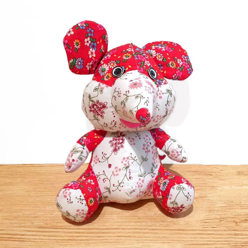 【Mr. Floral Cloth】Happy Mouse - ตุ๊กตา - ผ้าฝ้าย/ผ้าลินิน สีแดง