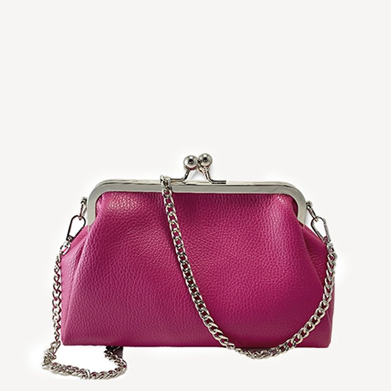 [Made in Italy] Candy Leather Soft Bag Silver Chain Crossbody/Clutch - Peach - Messenger Bags & Sling Bags - Genuine Leather Pink