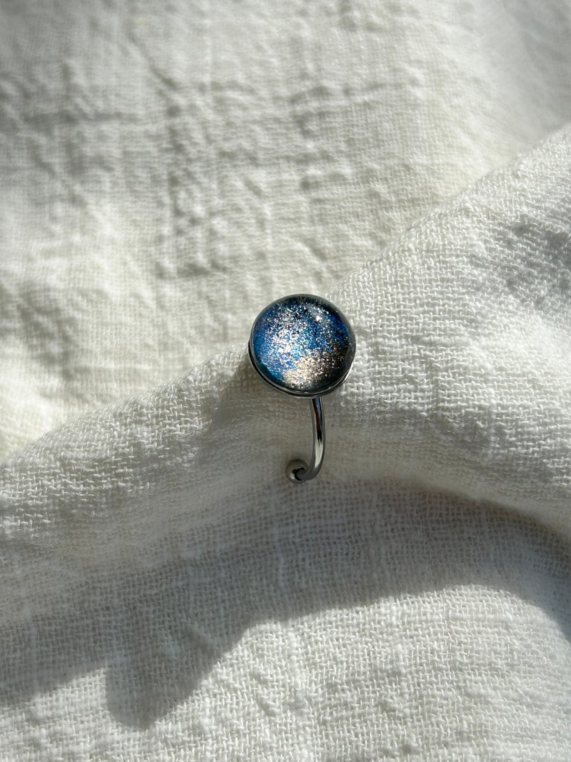 不鏽鋼 星塵藍海 中性 可調節 開口戒 - 戒指 - 不鏽鋼 藍色