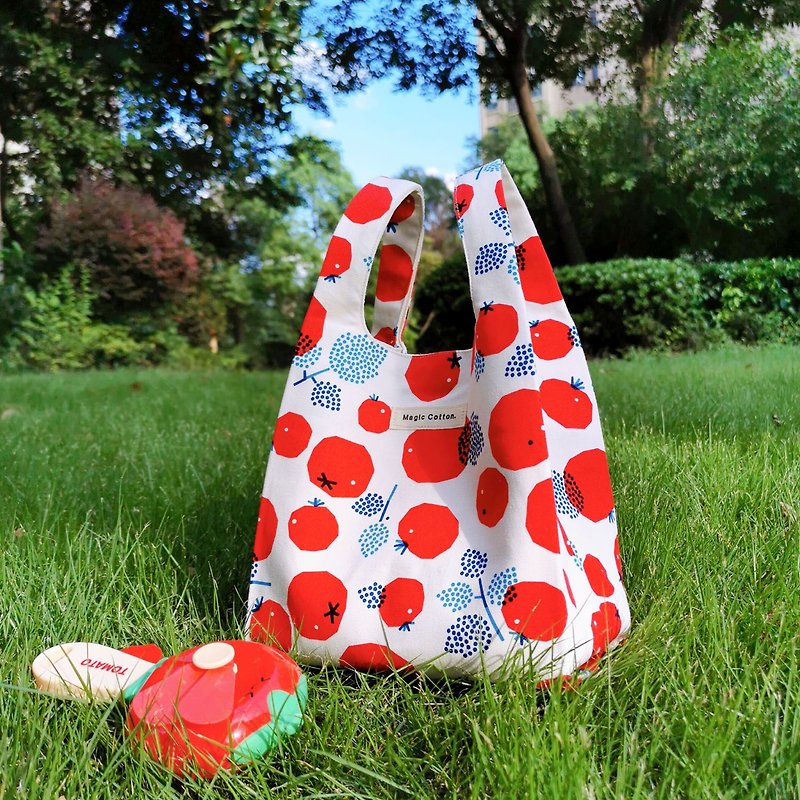 Red Tomato | Fabric tote bag, breakfast bag, carry-on bag, wrist bag, double layer - กระเป๋าถือ - วัสดุอื่นๆ สีแดง