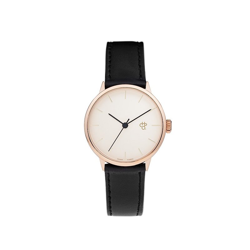 Chpo Brand瑞典品牌 - Khorshid Mini系列 玫瑰金錶盤黑皮革 手錶 - 女錶 - 其他材質 黑色