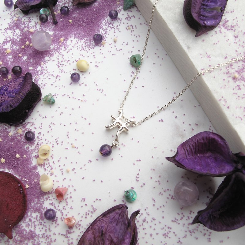 [Handmade Constellation] Pisces Birthstone | Amethyst Aquamarine Lucky Sterling Silver Necklace | - Necklaces - Sterling Silver Multicolor