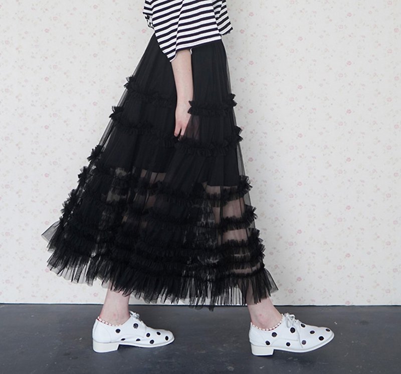 Black mesh skirt skirt - imakokoni - กระโปรง - ผ้าฝ้าย/ผ้าลินิน สีดำ