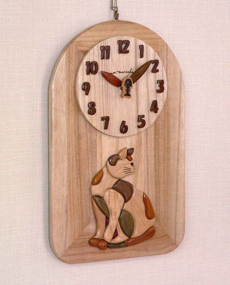 時計　猫 - 時鐘/鬧鐘 - 木頭 咖啡色