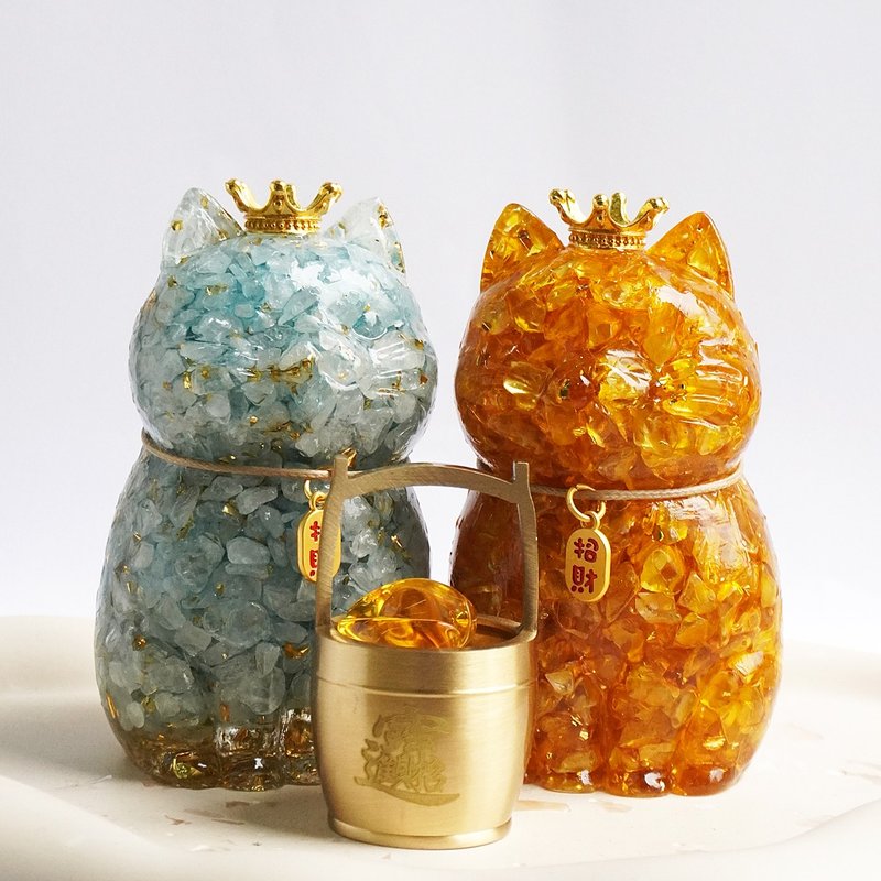 【Hourrae荷萊】開運招財貓 水晶擺件 一桶金 - 擺飾/家飾品 - 水晶 多色