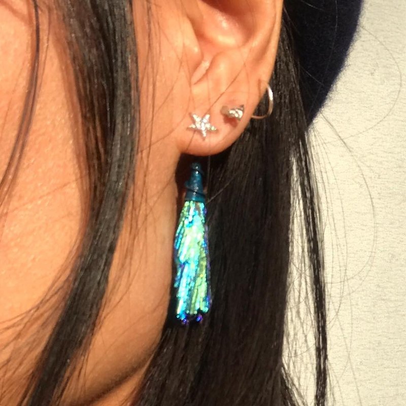 【Lost And Find】Natural  aura kyanite meteor star  earring - Earrings & Clip-ons - Gemstone White