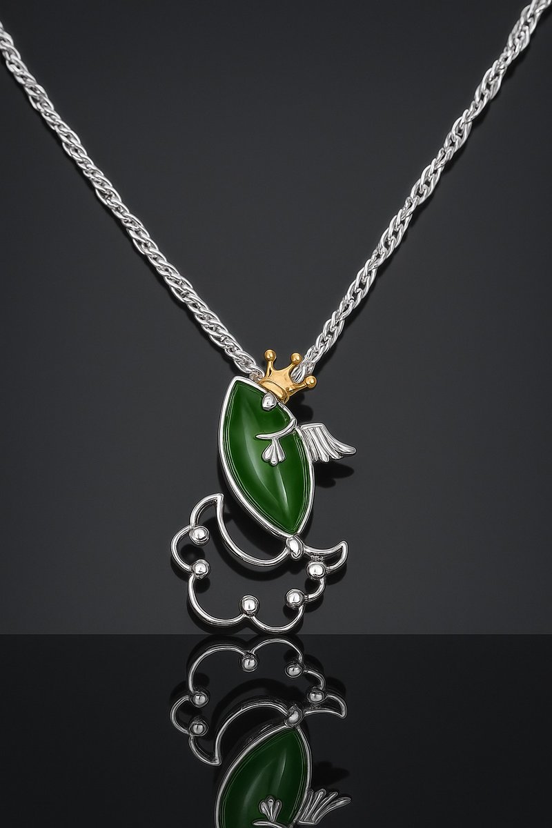 魚舞富貴 玉 墜子 天然碧玉 A貨 925 純銀 生日 母親節 禮物 - 項鍊 - 玉石 綠色