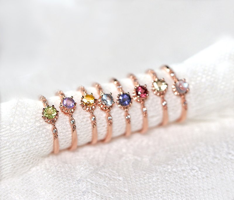 新品好美~彩色寶石戒指4mm-純銀玫瑰金-可調式 - 戒指 - 水晶 