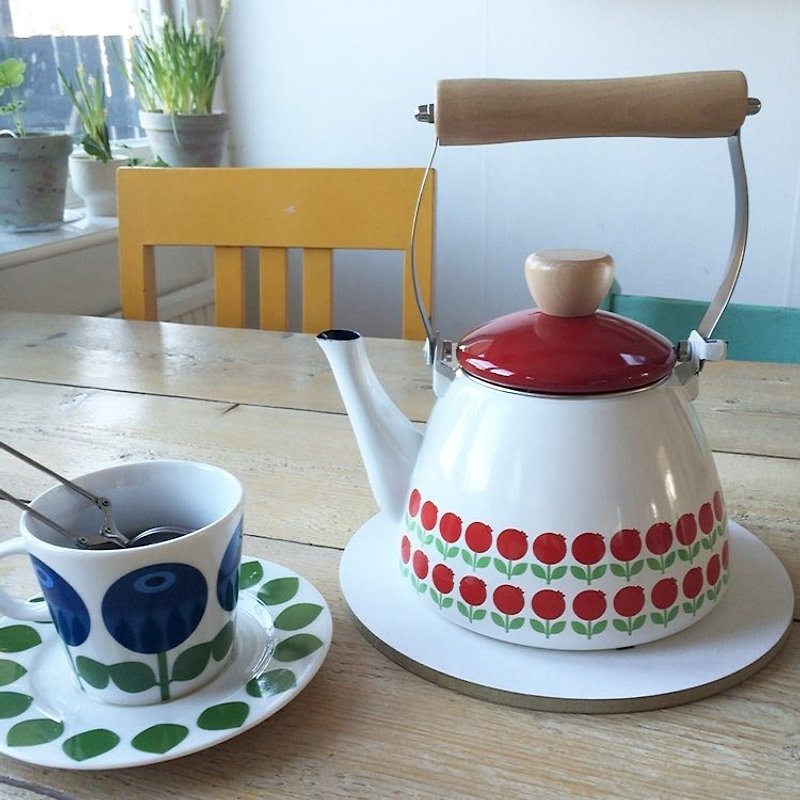可愛北歐復古風 Floryd越橘莓琺瑯壼 - 茶具/茶杯 - 其他金屬 紅色