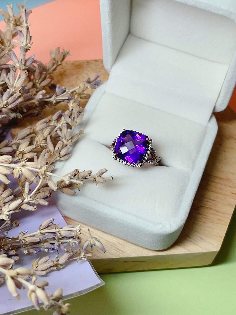 S925純銀紫晶莫桑鑽戒指 - 戒指 - 純銀 紫色