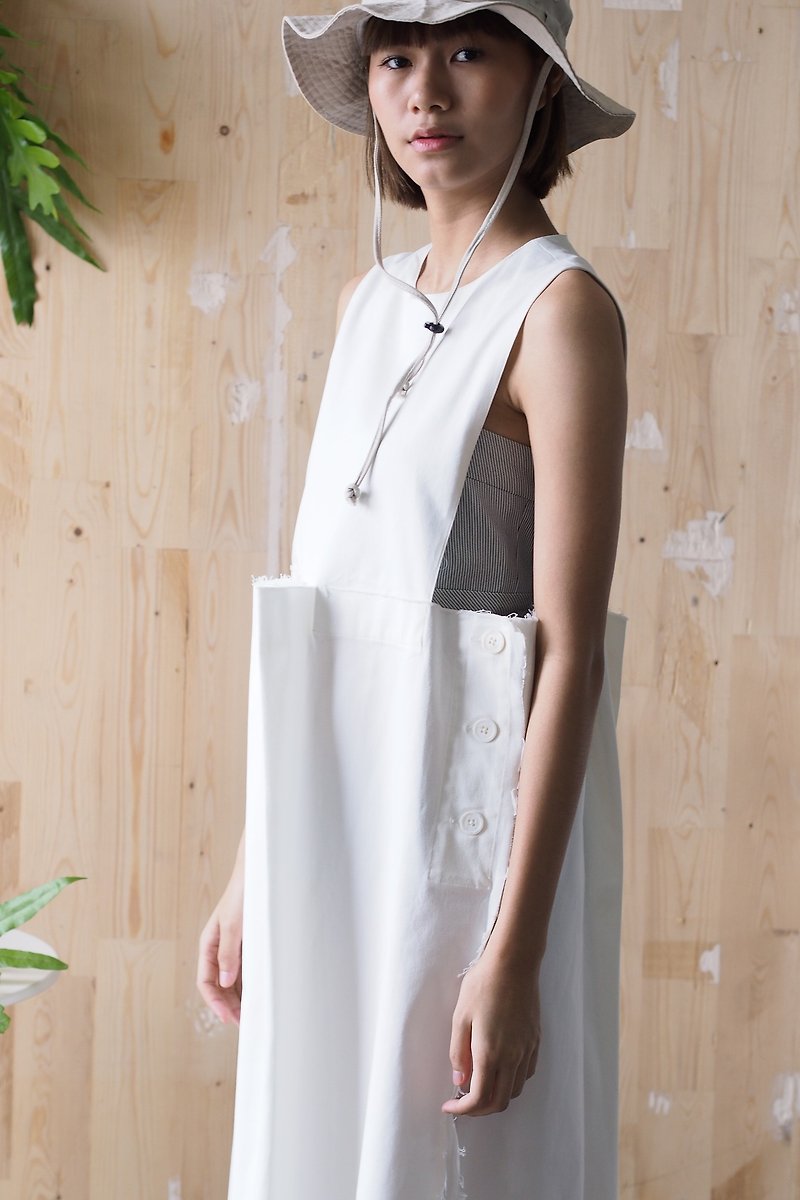 Mani Mina White Pleat Overall - 洋裝/連身裙 - 棉．麻 