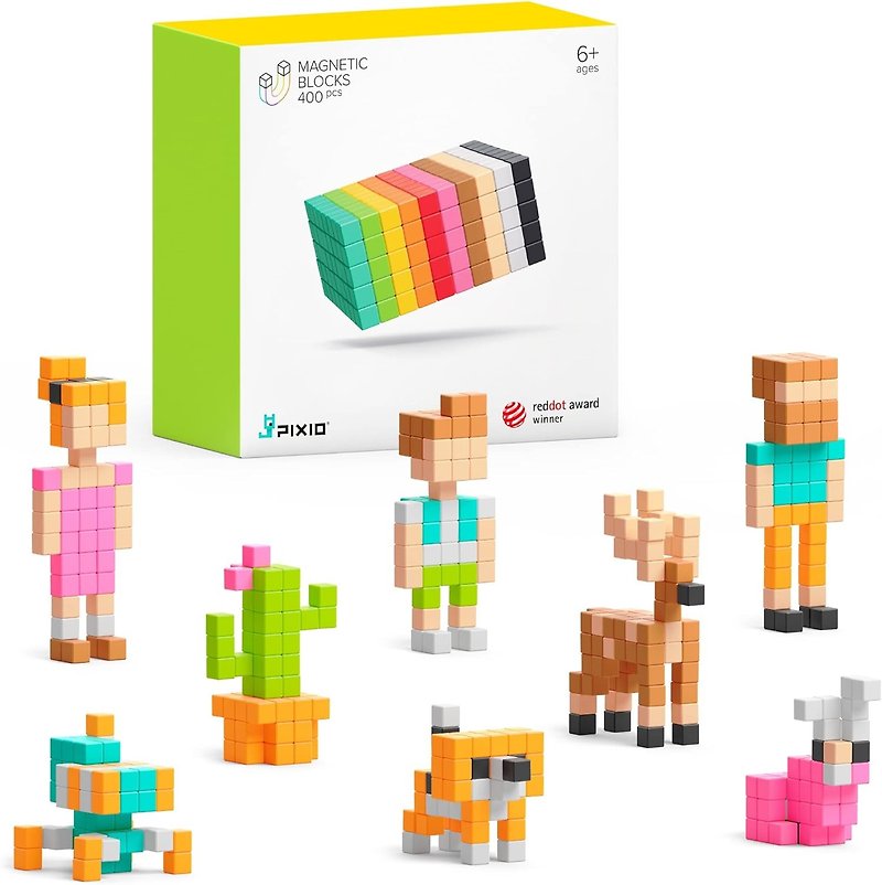 PIXIO-400 マグネットブロック - ピクセルアート積み木おもちゃ - オープンエンドトイ - ギーク向けギフト - 置物 - プラスチック 