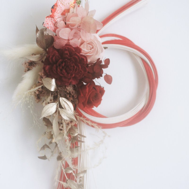 Red, white and bright red Japanese-style water infusion with rope, straight style, eternal rose ceremony - Dried Flowers & Bouquets - Plants & Flowers Red