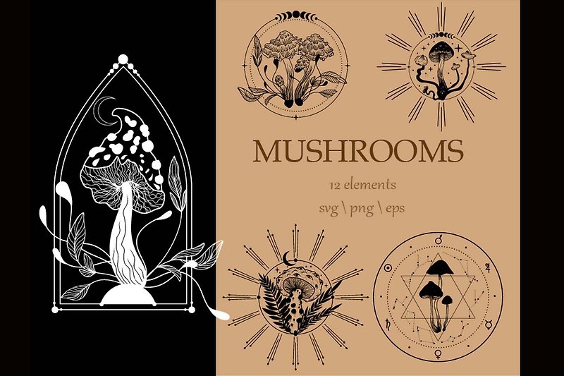 Mystical mushroom svg. Heavenly svg, Flower mushrooms, boho mushrooms. SVG. EPS.