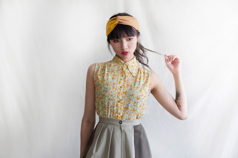 Green vintage | Spring vintage sleeveless shirt - Women's Shirts - Polyester 