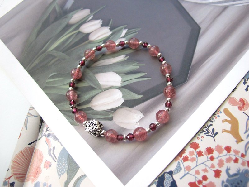 Strawberry crystal Stone 925 silver jewelry [Sweet Fei's Voice] Good popularity attracts peach blossoms to resolve negative energy - Bracelets - Crystal Red