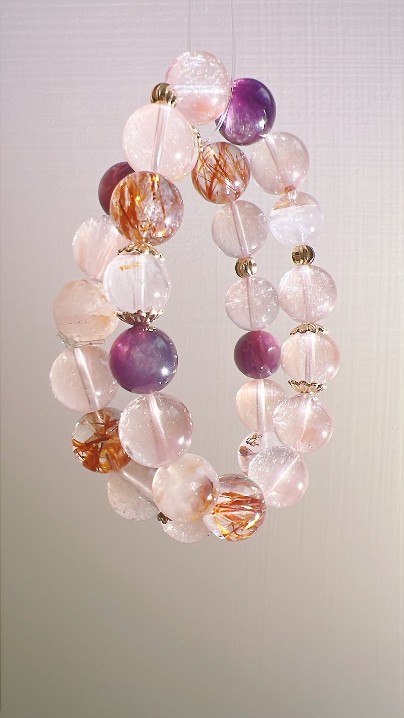 Ultimate romance-LM-932-461-glitter pink rabbit Bronze gold crystal - Bracelets - Semi-Precious Stones 