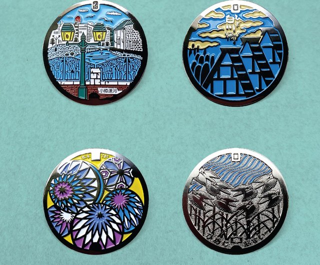 日本製マンホール蓋ピン/小樽市/排水溝蓋メタルバッジ/5cm