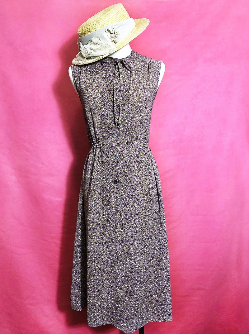 紫色花朵領結無袖古著洋裝 / 國外帶回 VINTAGE - 連身裙 - 聚酯纖維 多色