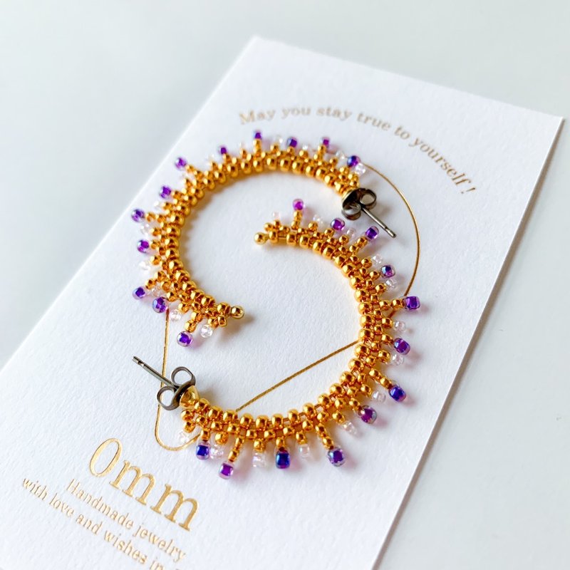 Spark earrings made of colored glass and real gold-plated beads [purple] - Earrings & Clip-ons - Glass Purple