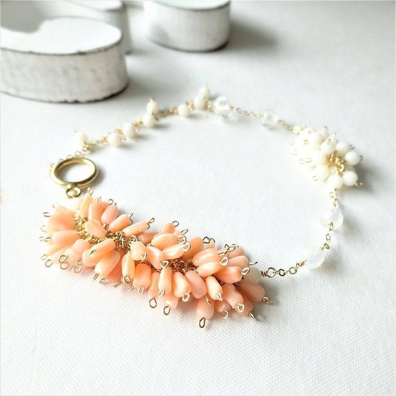 14kgf*Natural Coral special bracelet - Bracelets - Gemstone Pink