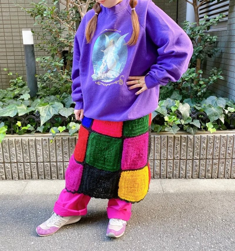 五彩繽紛阿嬤正方形拼接手工改造長裙 - 裙子/長裙 - 其他材質 多色