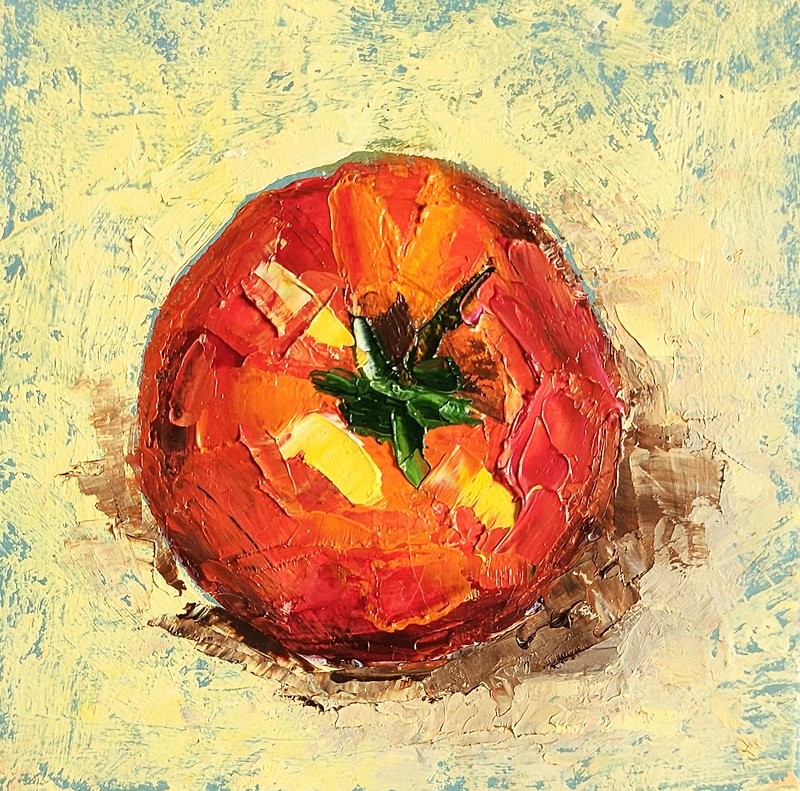 Tomato Original Painting, Kitchen Small Still Life, Fruit Wall Art, Food Art - โปสเตอร์ - วัสดุอื่นๆ สีแดง