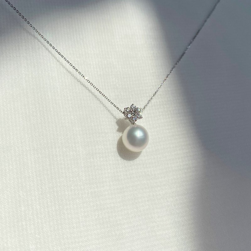 Natural South Sea White Pearl 18K Diamond Necklace Necklace Two Sections Adjustable Length Customized Jewelry - Necklaces - Gemstone White