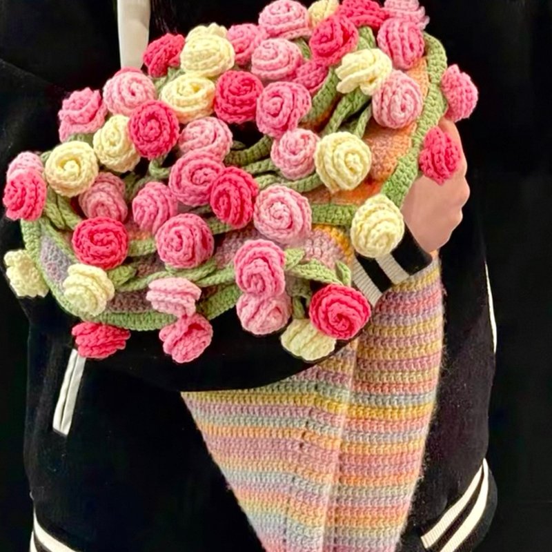 手工diy玫瑰花束毯子毛線鉤針編織材料包雪妃爾琉璃雲勾毛毯禮物 - 編織/刺繡/羊毛氈/縫紉 - 聚酯纖維 多色
