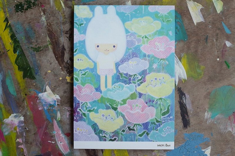 Postcard - Flower and Girl - การ์ด/โปสการ์ด - กระดาษ หลากหลายสี