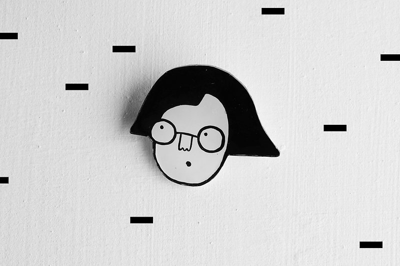 Miss Hairy Collection / Black and White Brooch/ #H011 - Brooches - Acrylic Black