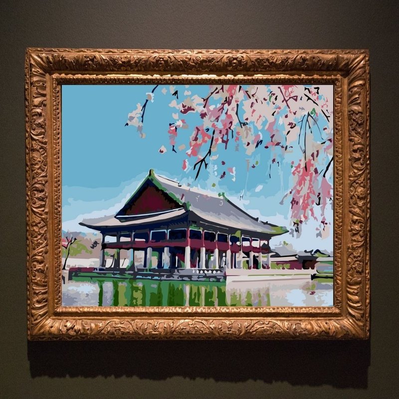 Sakura see Jingfu Palace creative digital oil painting【Sales Ranking】 - วาดภาพ/ศิลปะการเขียน - วัสดุอื่นๆ 